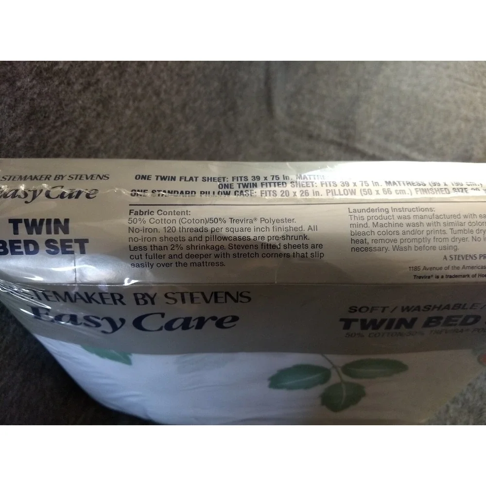 Tastemaker Stevens Twin Sheet Set 3Pc‎ Deco Rose Floral No Iron Vintage USA NOS